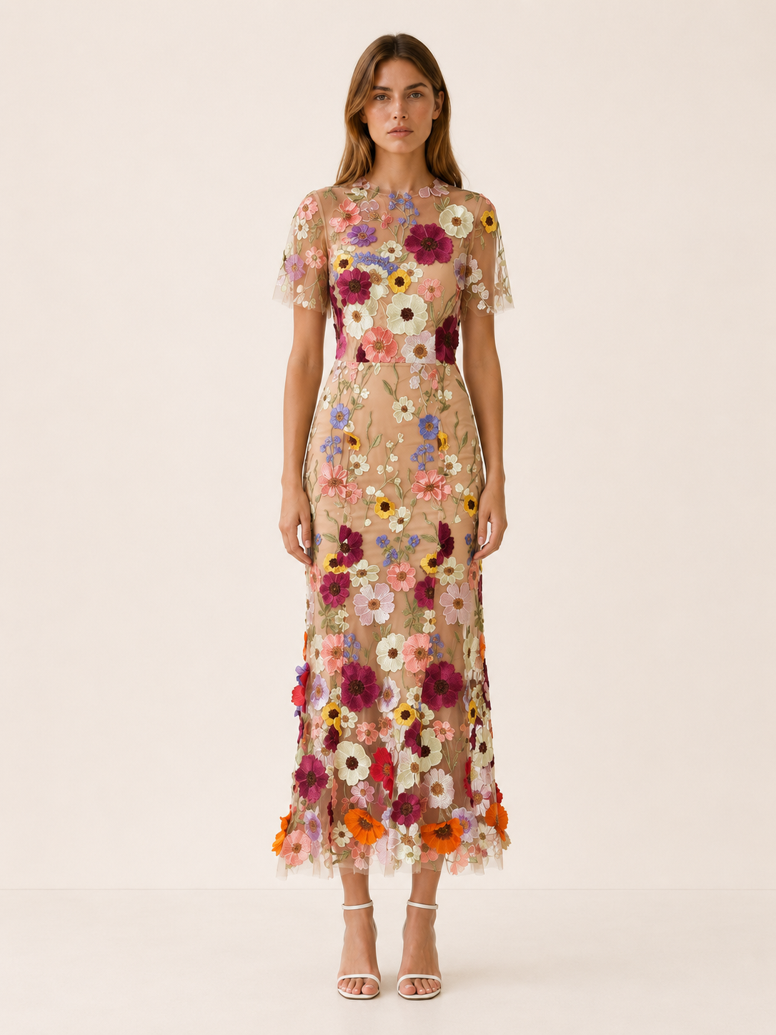 Claribel | Embroidered Maxi Dress with Appliqué Detail