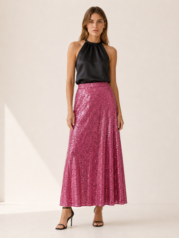 Cora | Women's Sequin Elastic Waist Maxi Skirt