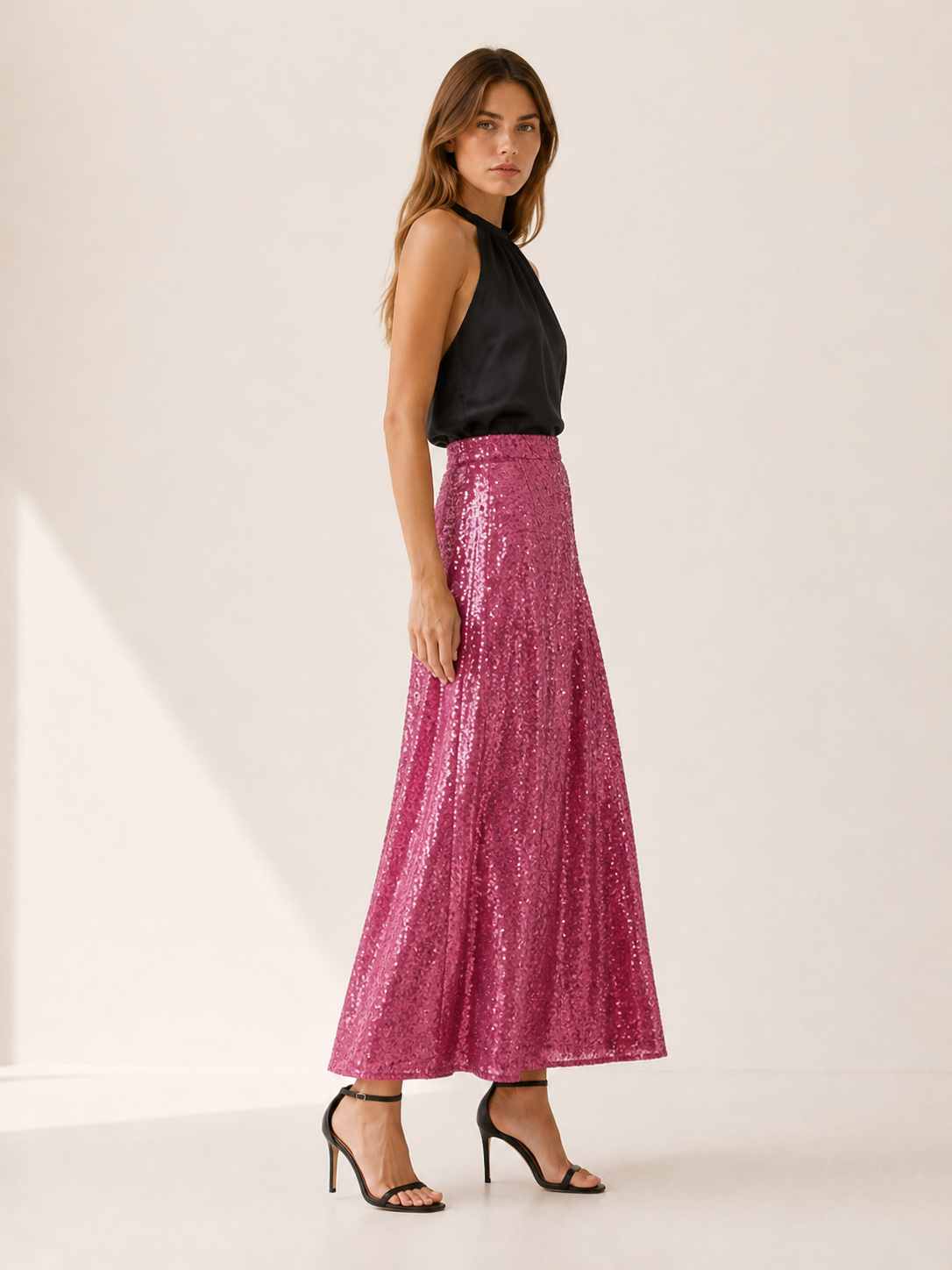 Cora | Women's Sequin Elastic Waist Maxi Skirt