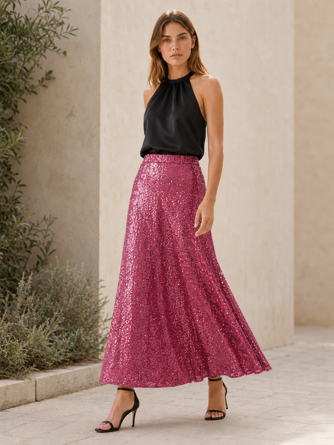 Cora | Women's Sequin Elastic Waist Maxi Skirt