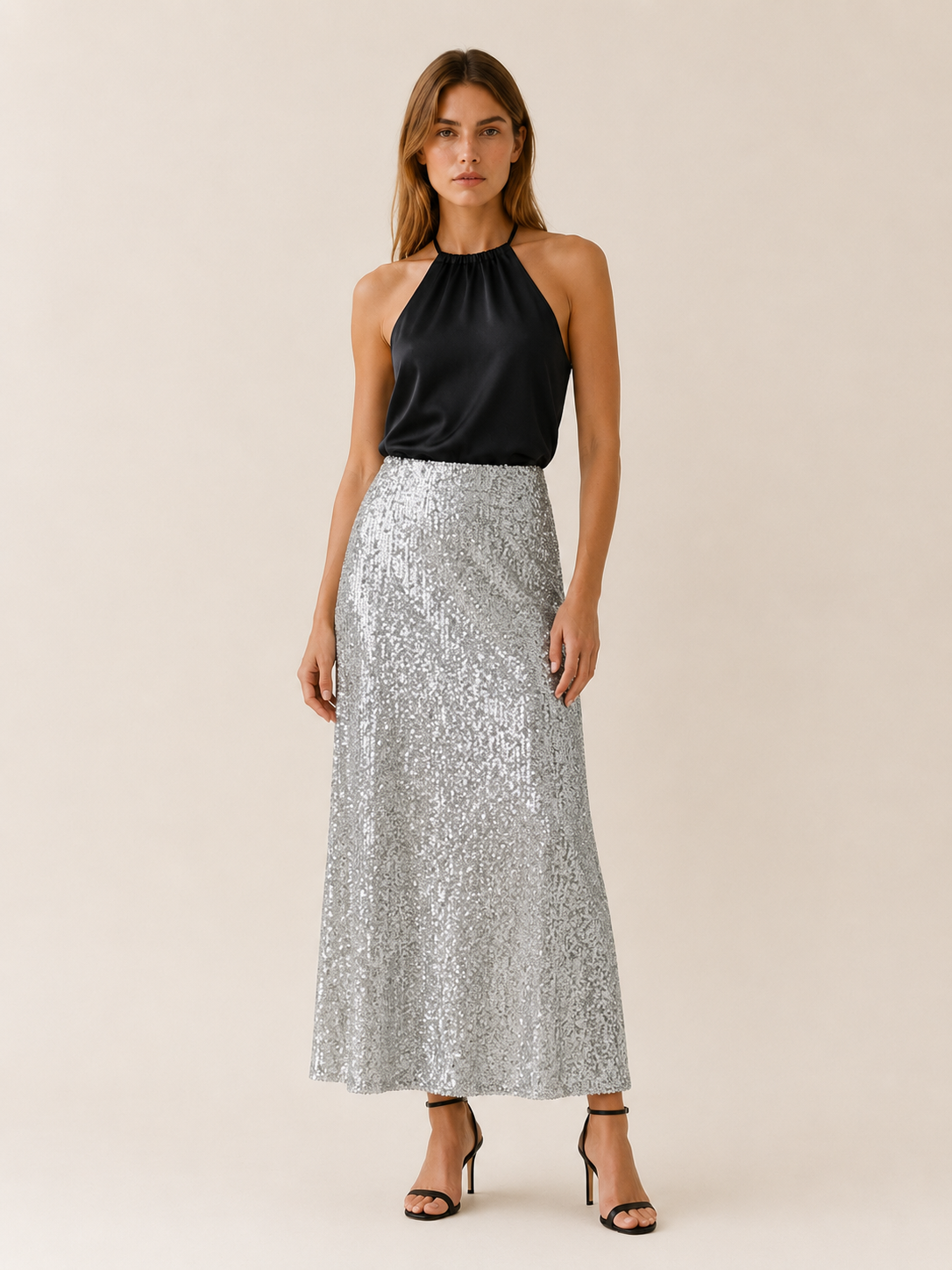 Cora | Women's Sequin Elastic Waist Maxi Skirt
