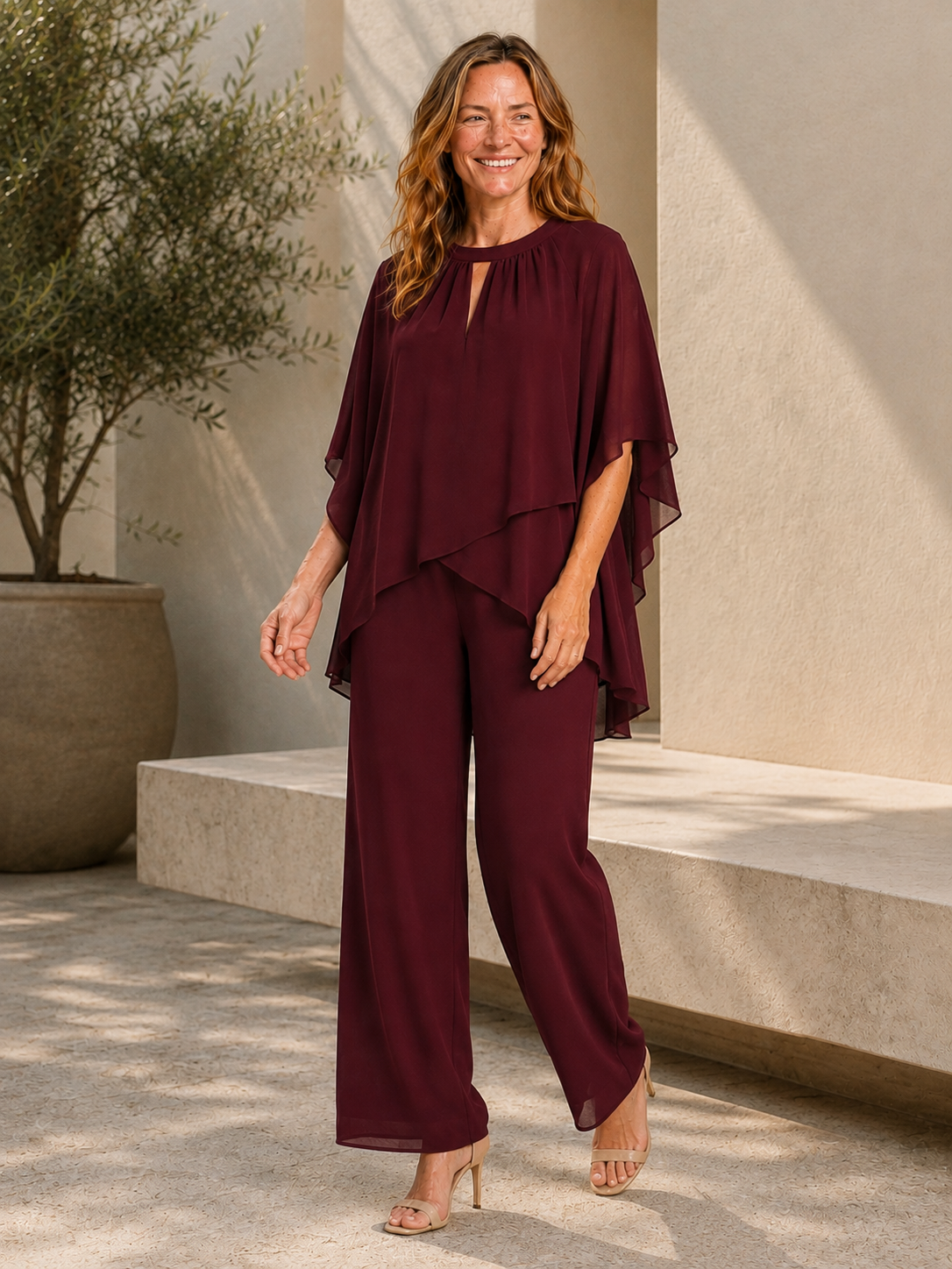 Corinne | Women's Layered Top and Wide Leg Pants Two Piece Set