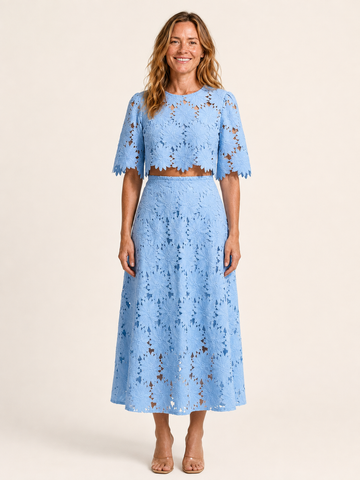Cressilda | Women's Lace Crop Top and Midi Skirt Two Piece Set