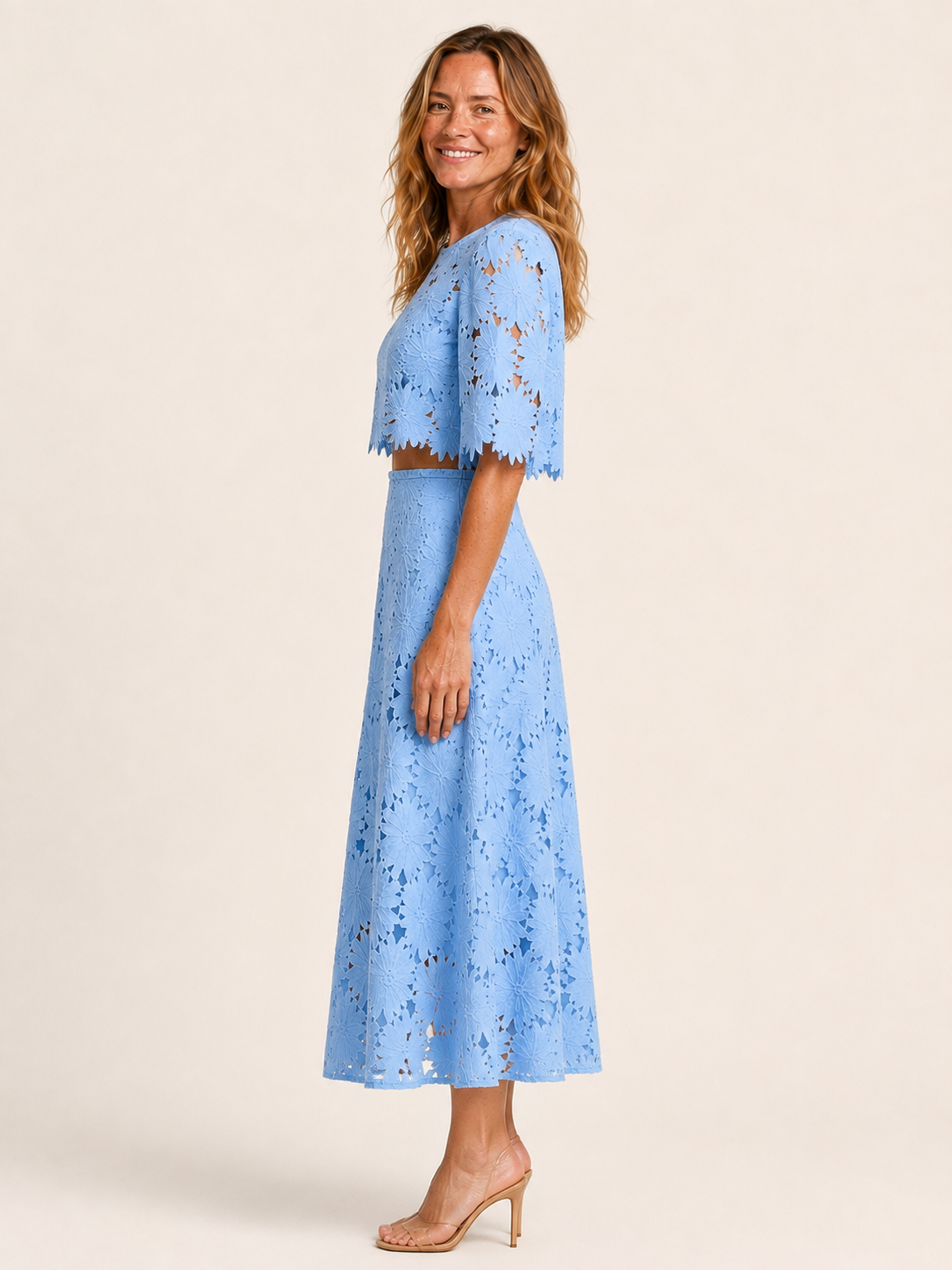 Cressilda | Women's Lace Crop Top and Midi Skirt Two Piece Set