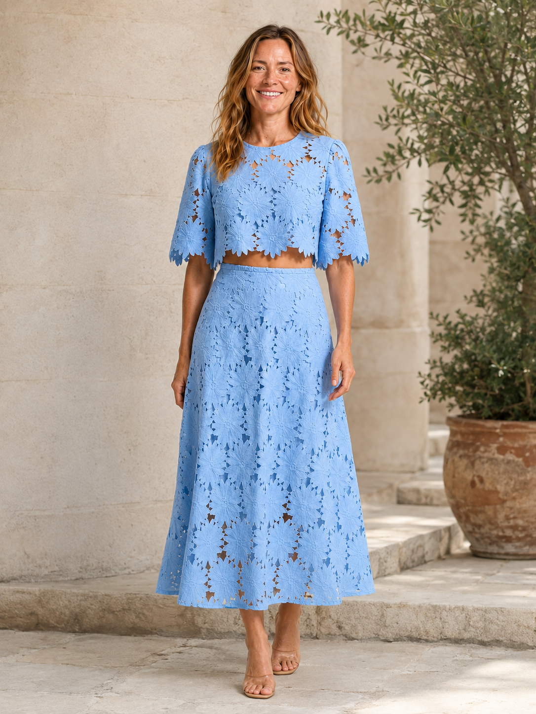 Cressilda | Women's Lace Crop Top and Midi Skirt Two Piece Set