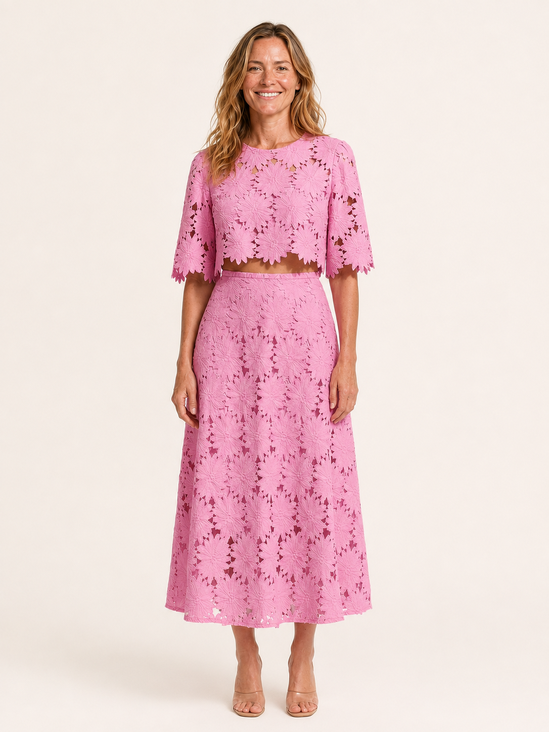 Cressilda | Women's Lace Crop Top and Midi Skirt Two Piece Set