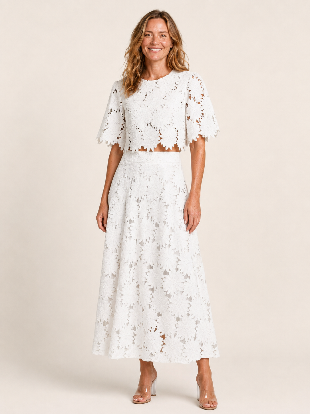Cressilda | Women's Lace Crop Top and Midi Skirt Two Piece Set