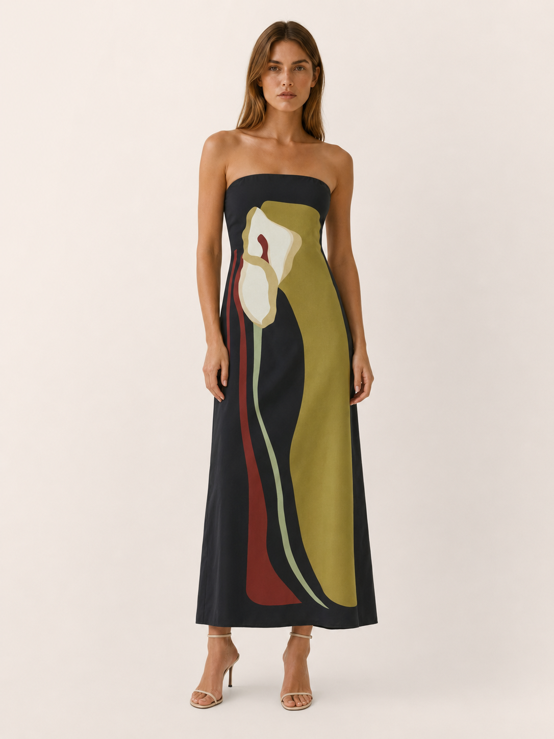 Cyrene | Strapless Maxi Dress with Abstract Print