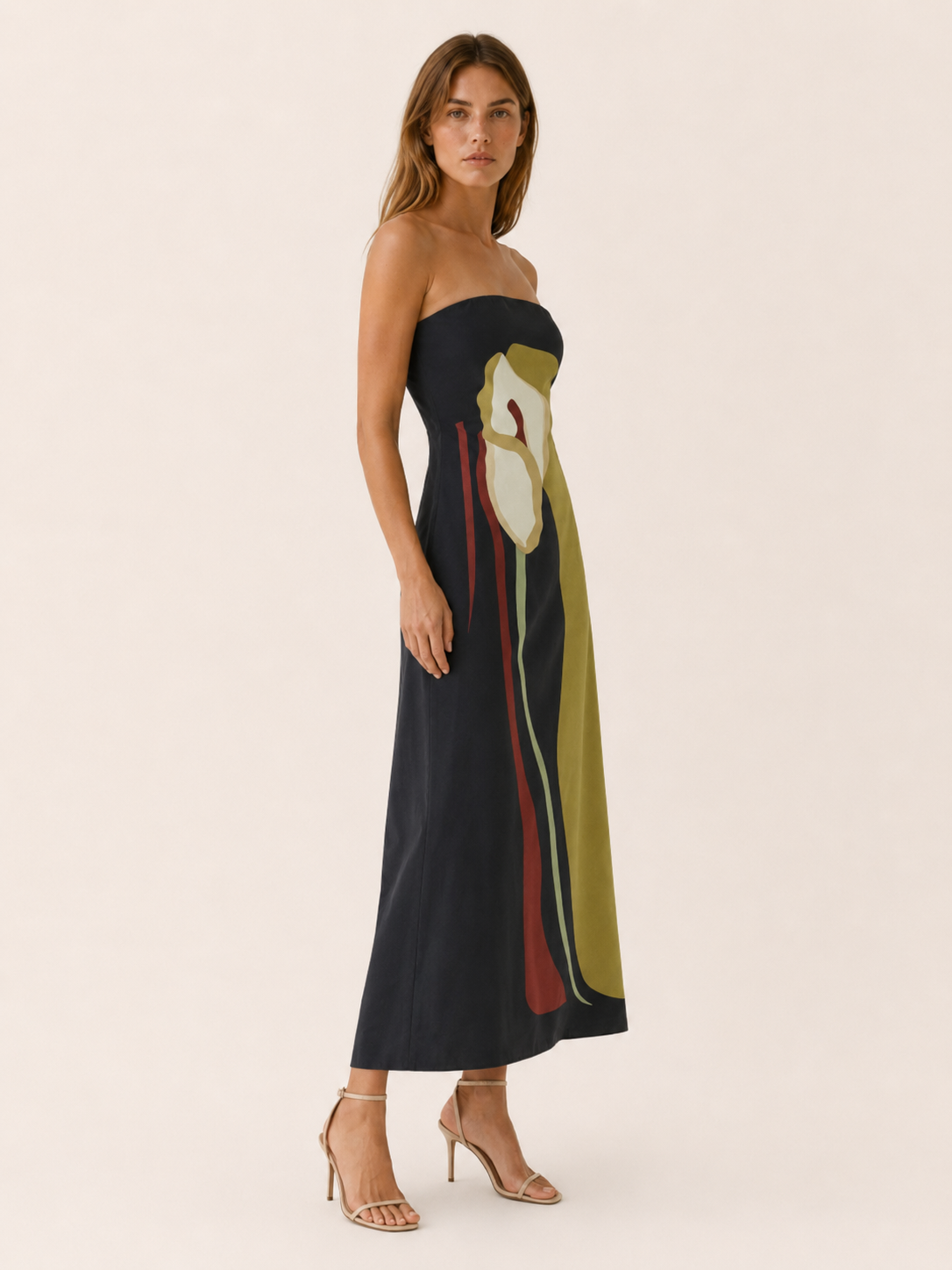 Cyrene | Strapless Maxi Dress with Abstract Print