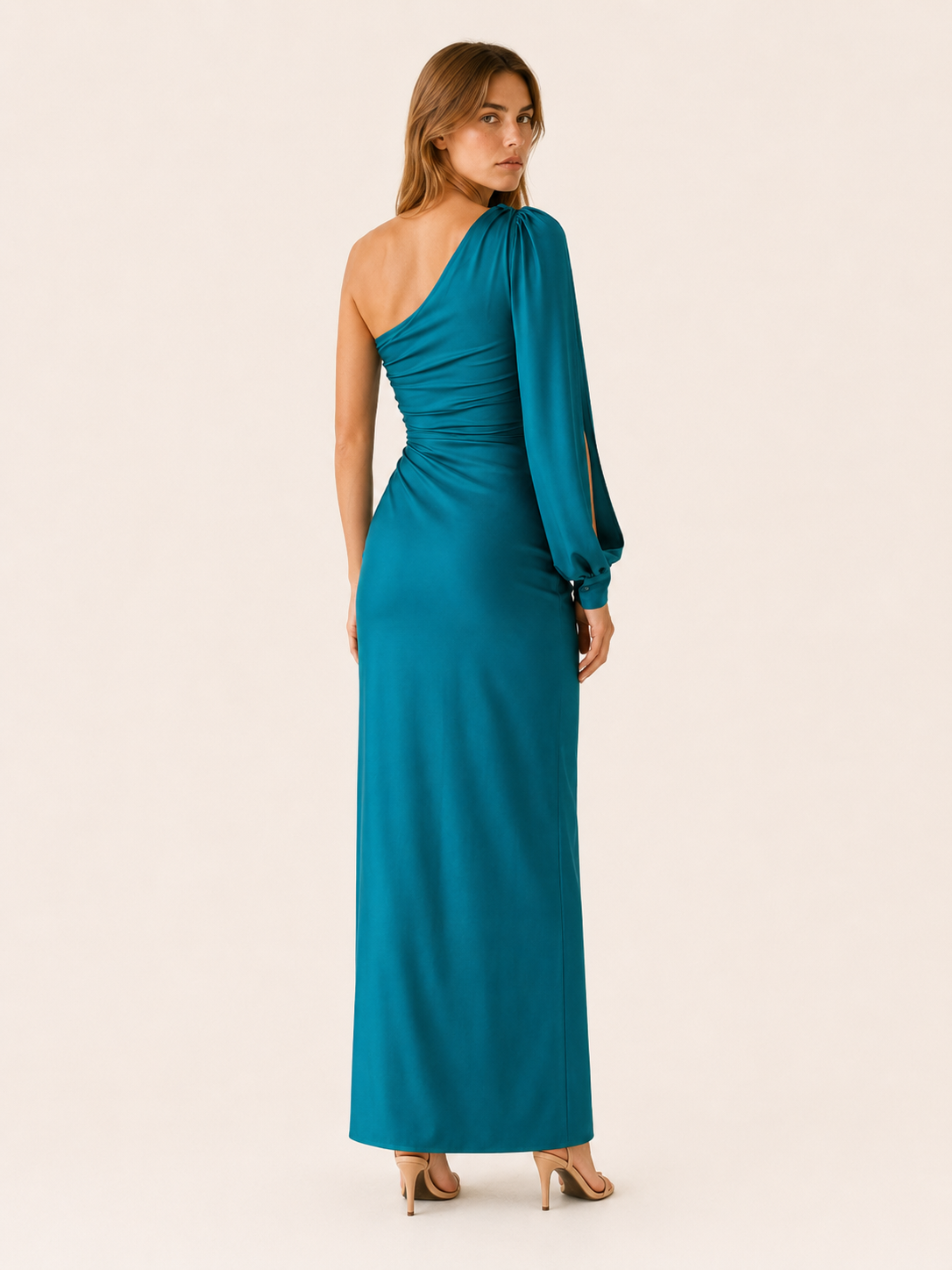 Damaris | Satin Maxi Dress with One-Shoulder Drape Gown