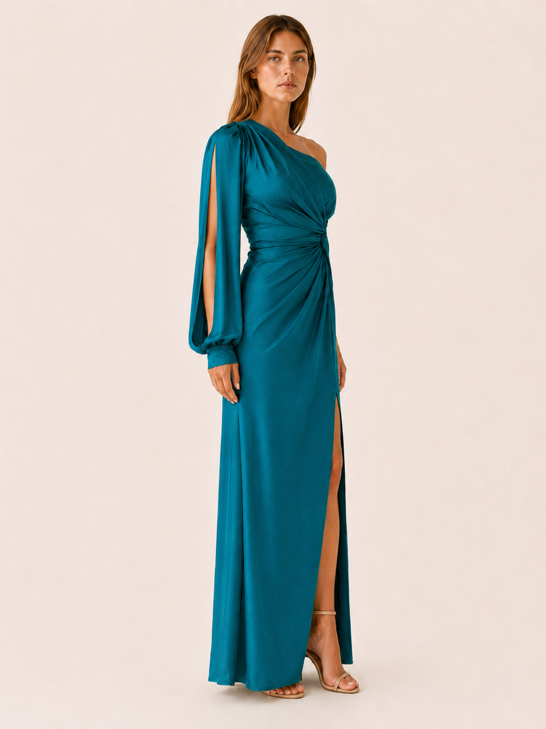 Damaris | Satin Maxi Dress with One-Shoulder Drape Gown