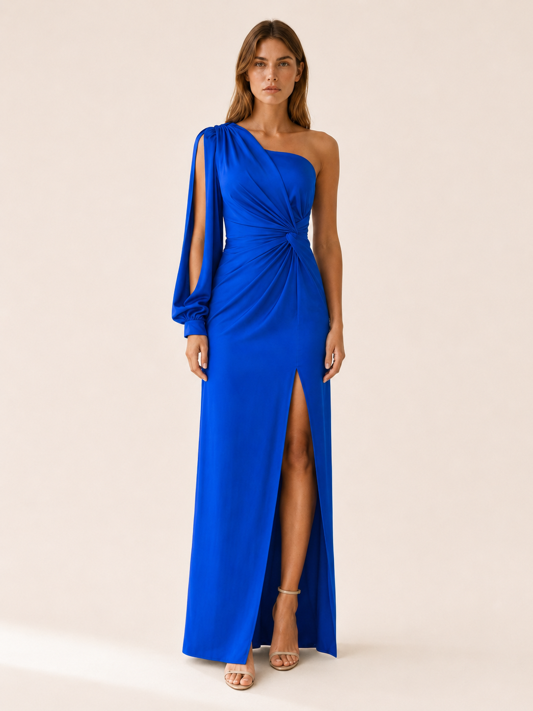 Damaris | Satin Maxi Dress with One-Shoulder Drape Gown
