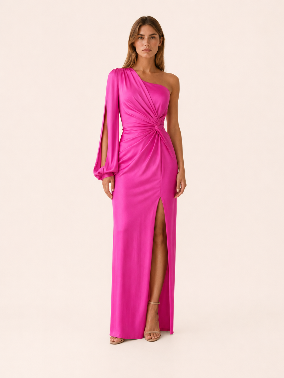 Damaris | Satin Maxi Dress with One-Shoulder Drape Gown