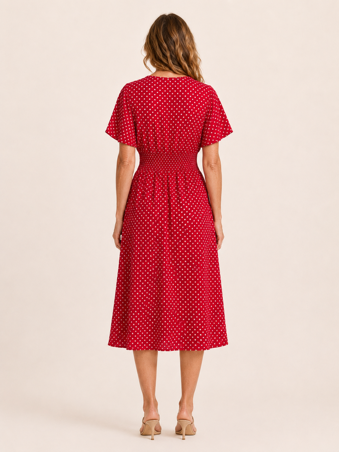 Delara | Women's Polka Dot Flutter Sleeve Wedding Guest Midi Dress