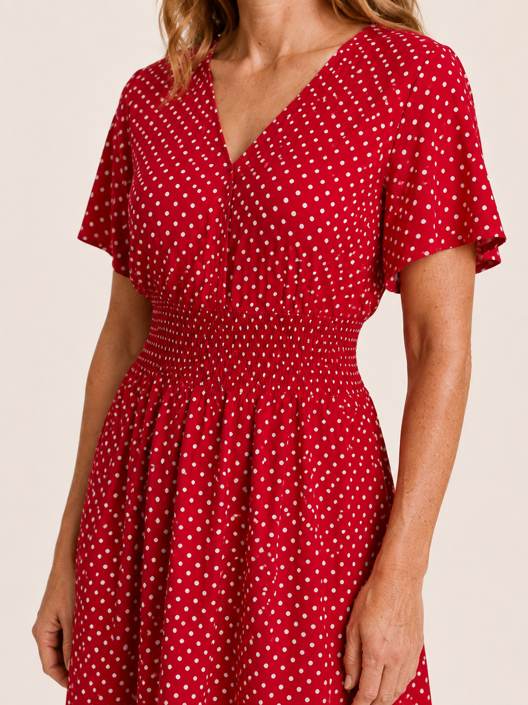 Delara | Women's Polka Dot Flutter Sleeve Wedding Guest Midi Dress