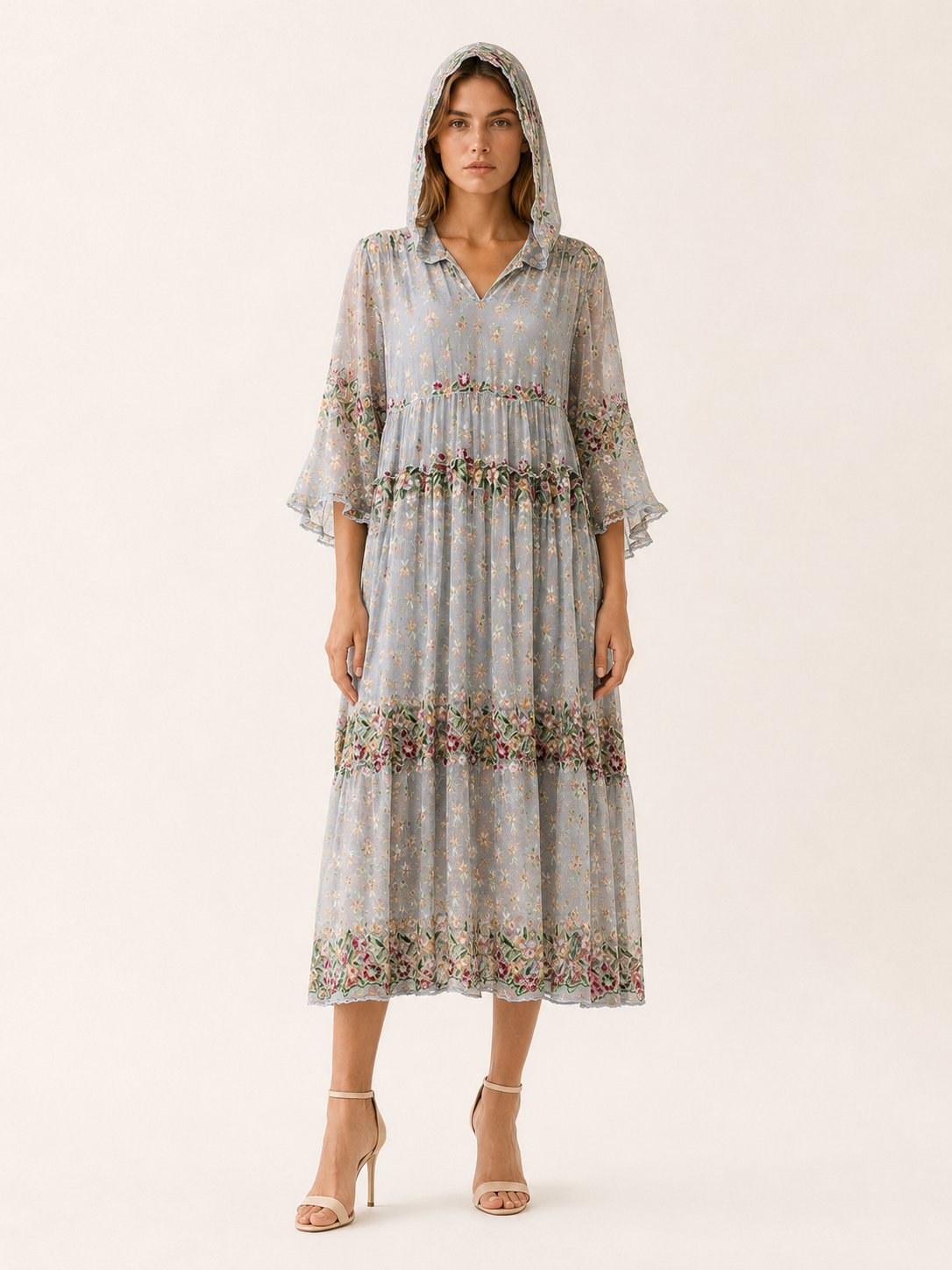 Delia | Hooded Midi Dress with V Neck Detail