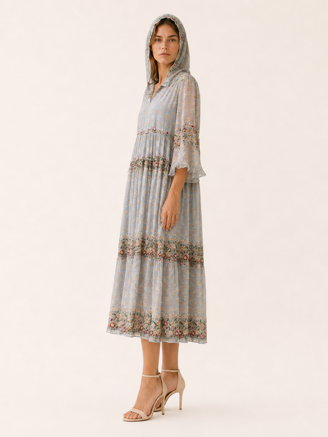 Delia | Hooded Midi Dress with V Neck Detail