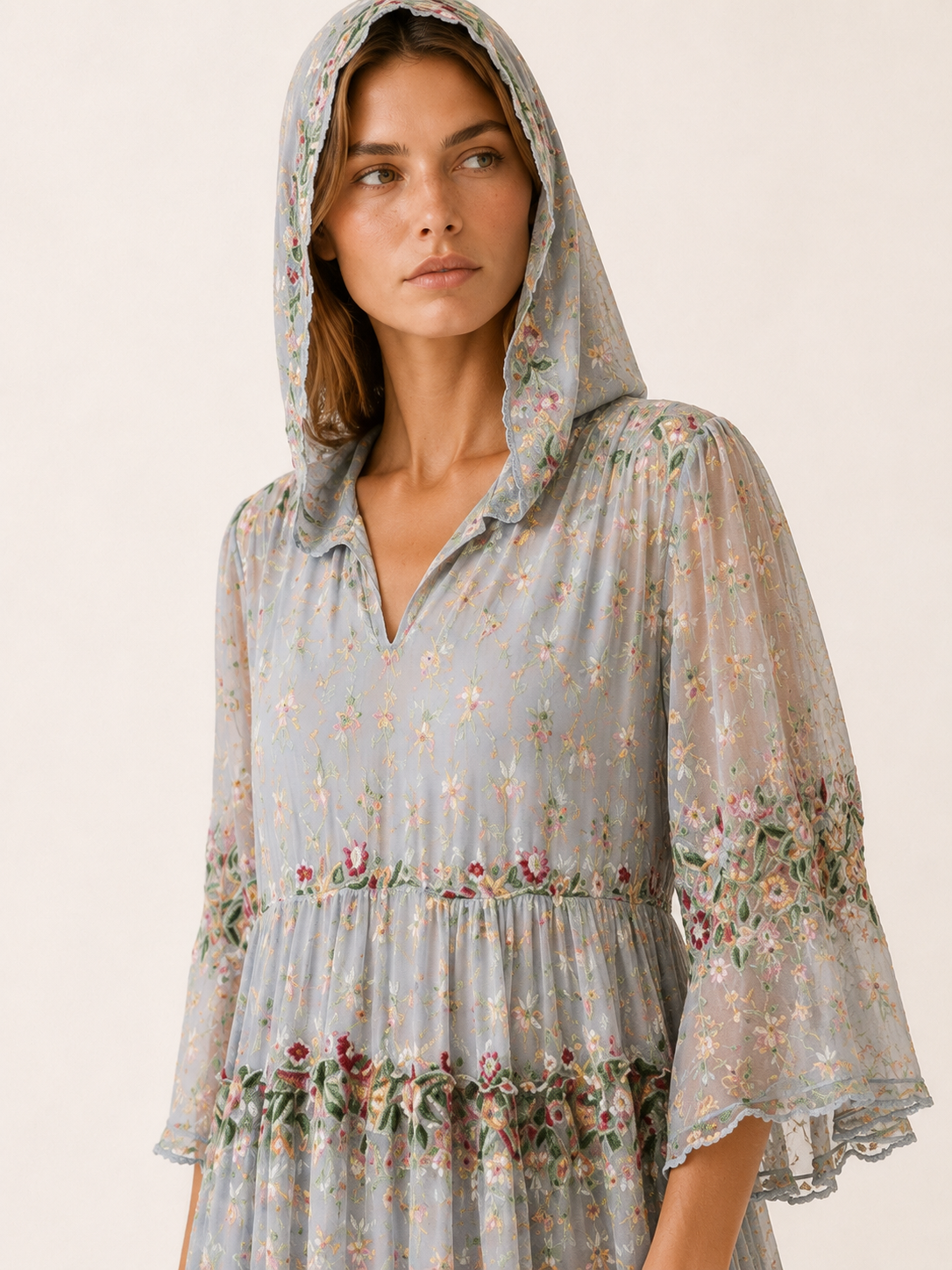 Delia | Hooded Midi Dress with V Neck Detail