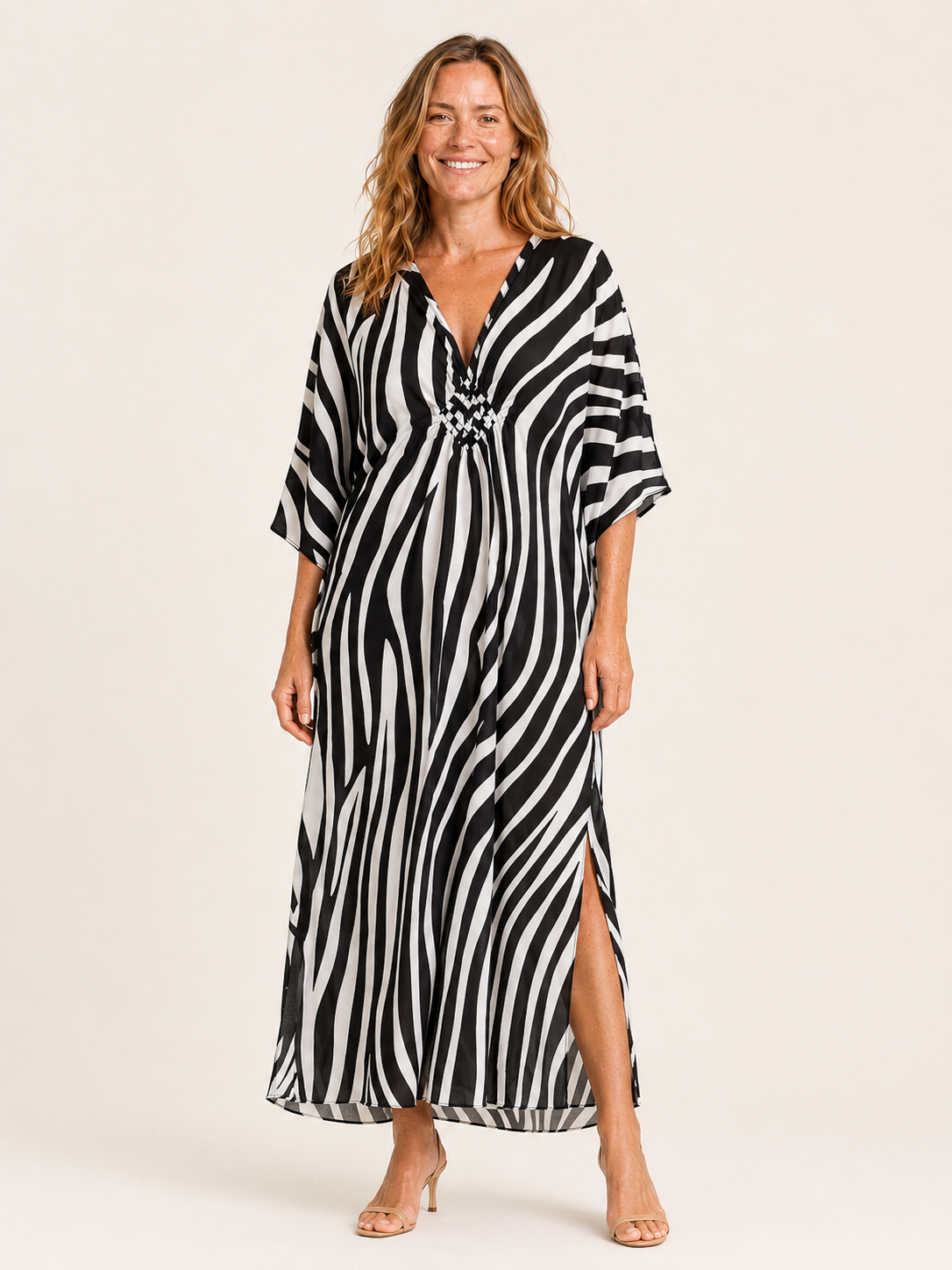 Delyth | Women's Zebra Print Kaftan Beach Maxi Dress