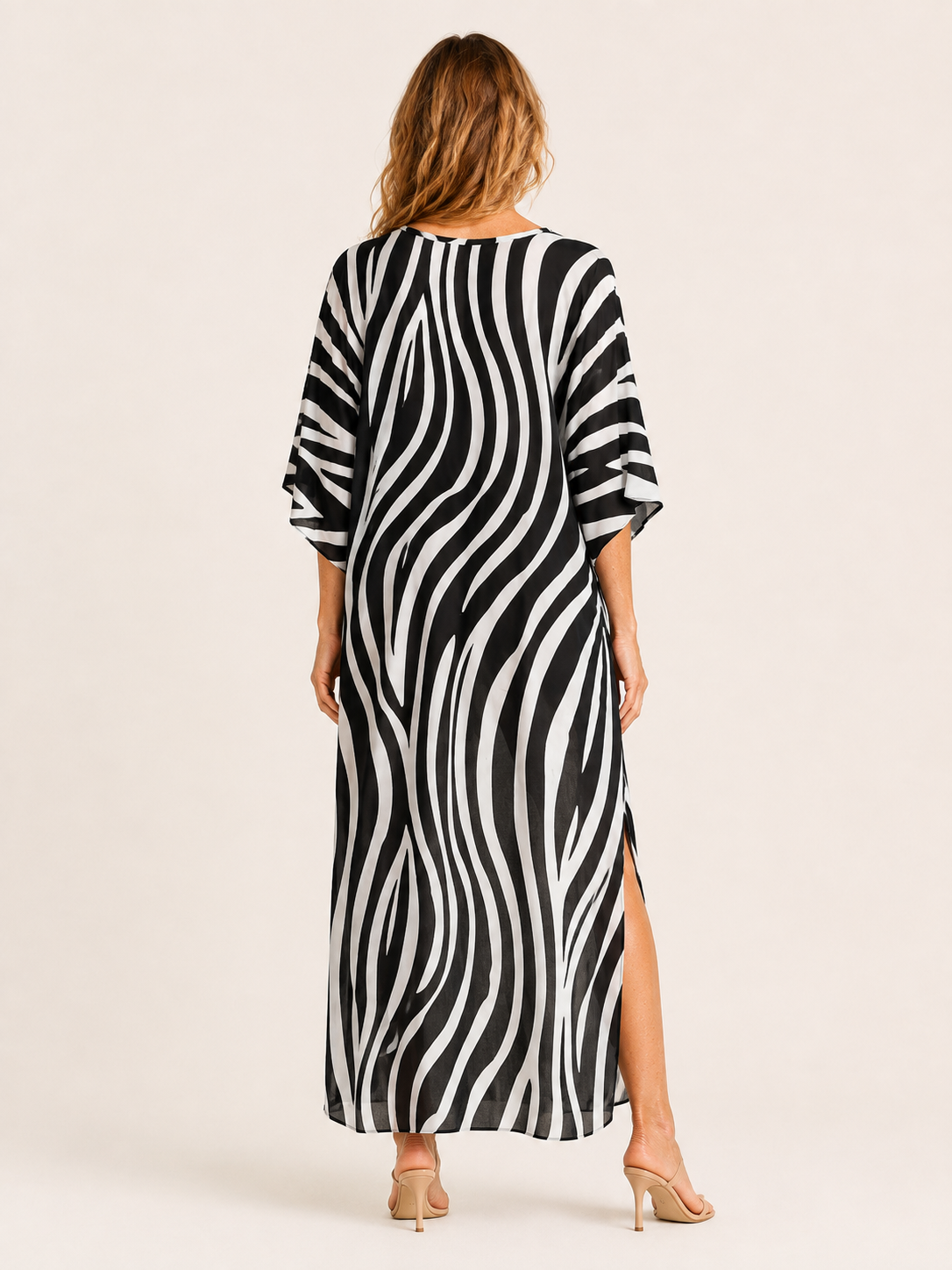 Delyth | Women's Zebra Print Kaftan Beach Maxi Dress