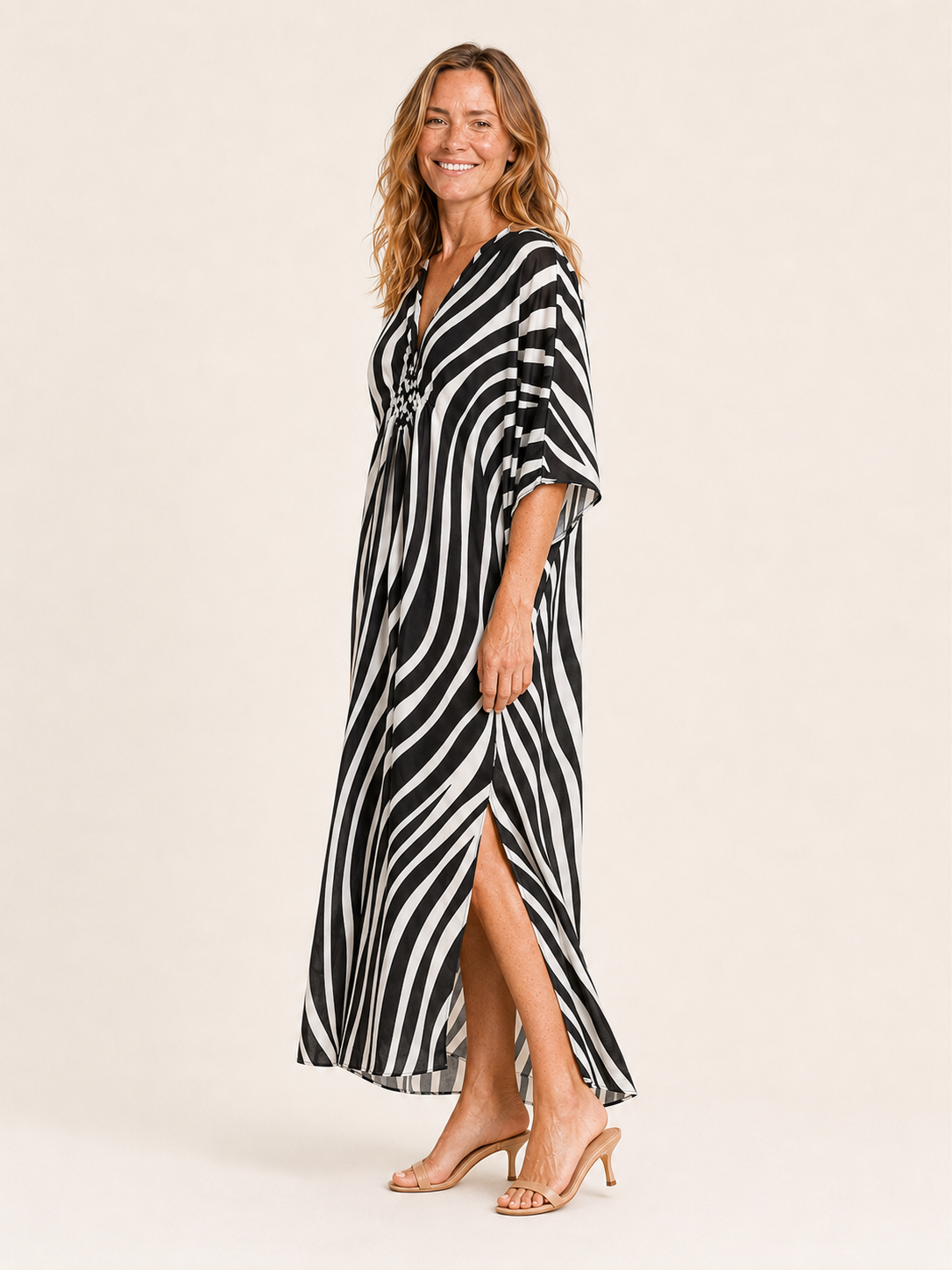 Delyth | Women's Zebra Print Kaftan Beach Maxi Dress