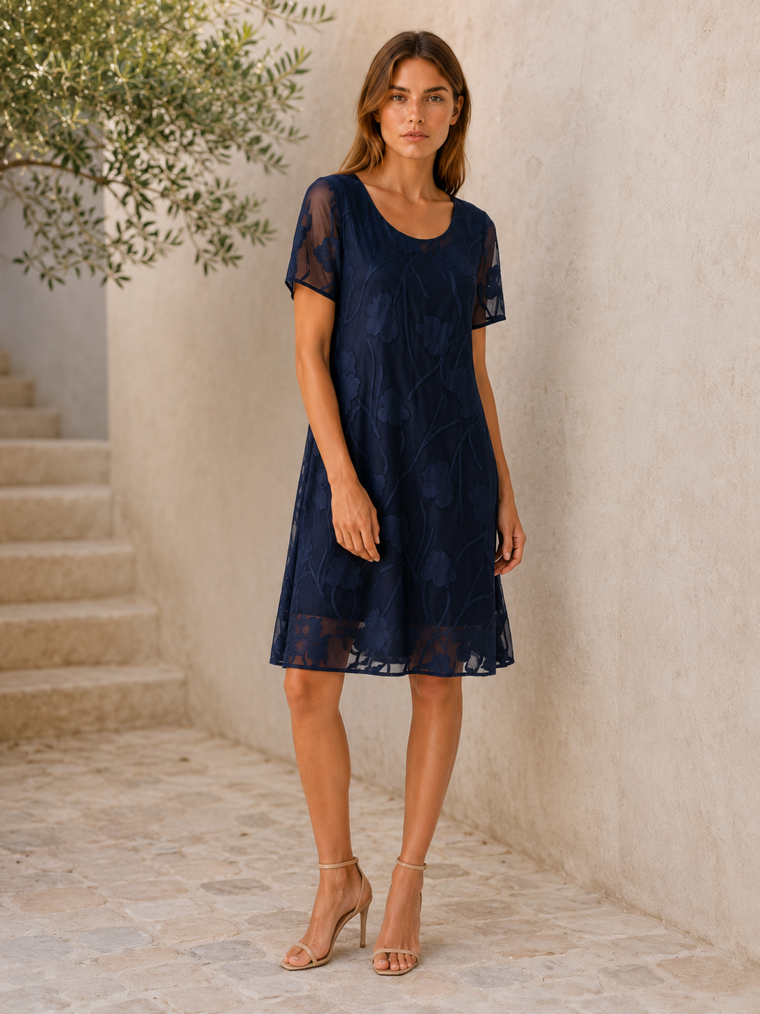 Eirlys | Chiffon Midi Dress with A-Line Fit