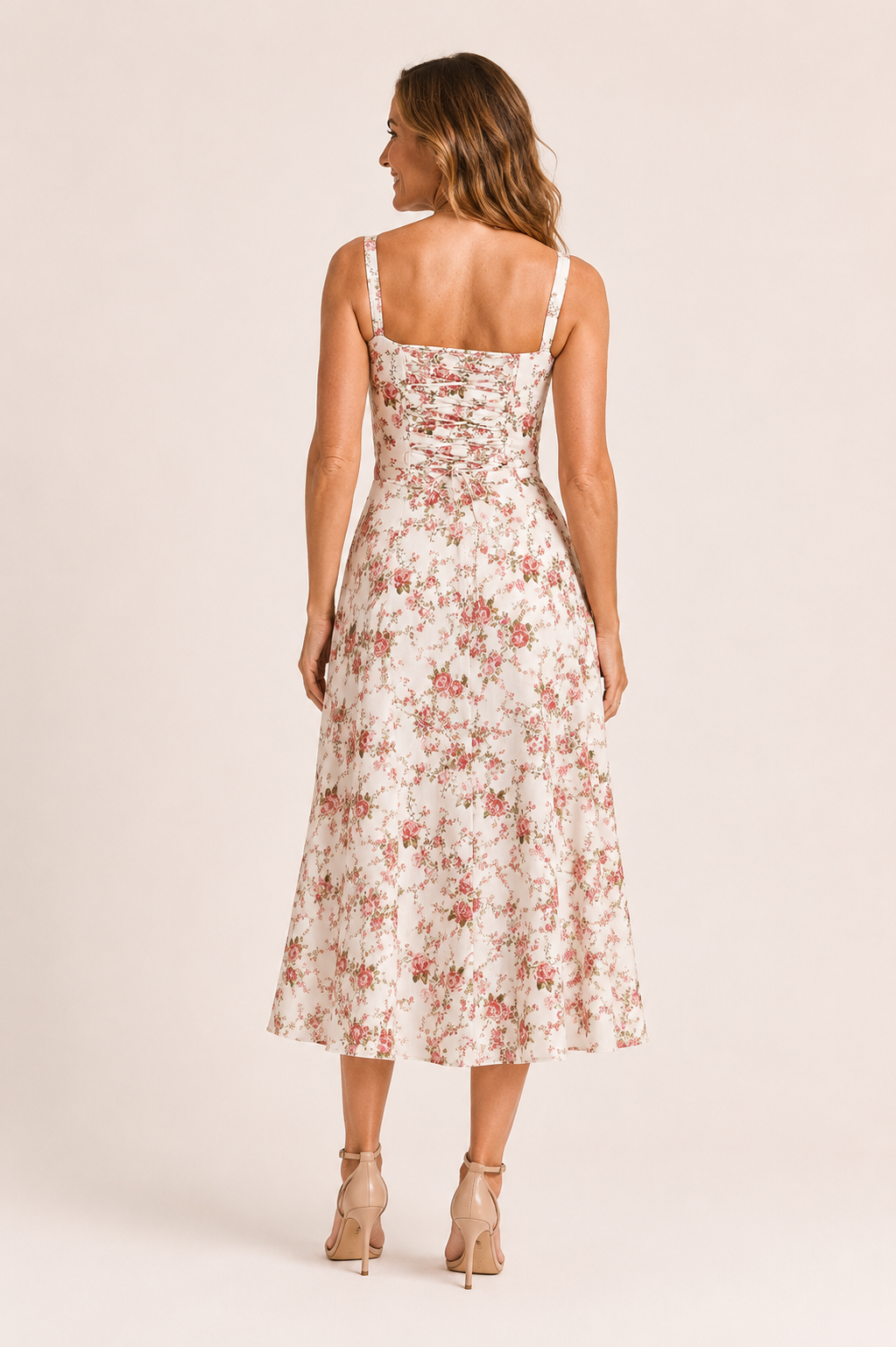 Elara | Women's Floral Corset Wedding Guest Midi Dress