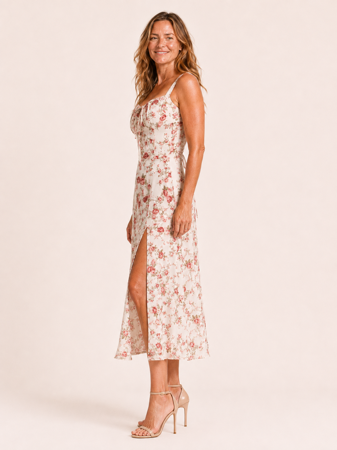 Elara | Women's Floral Corset Wedding Guest Midi Dress