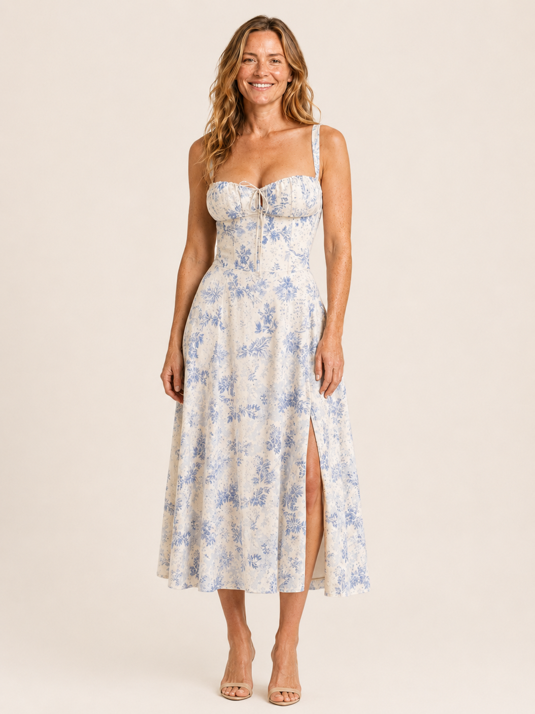 Elara | Women's Floral Corset Wedding Guest Midi Dress