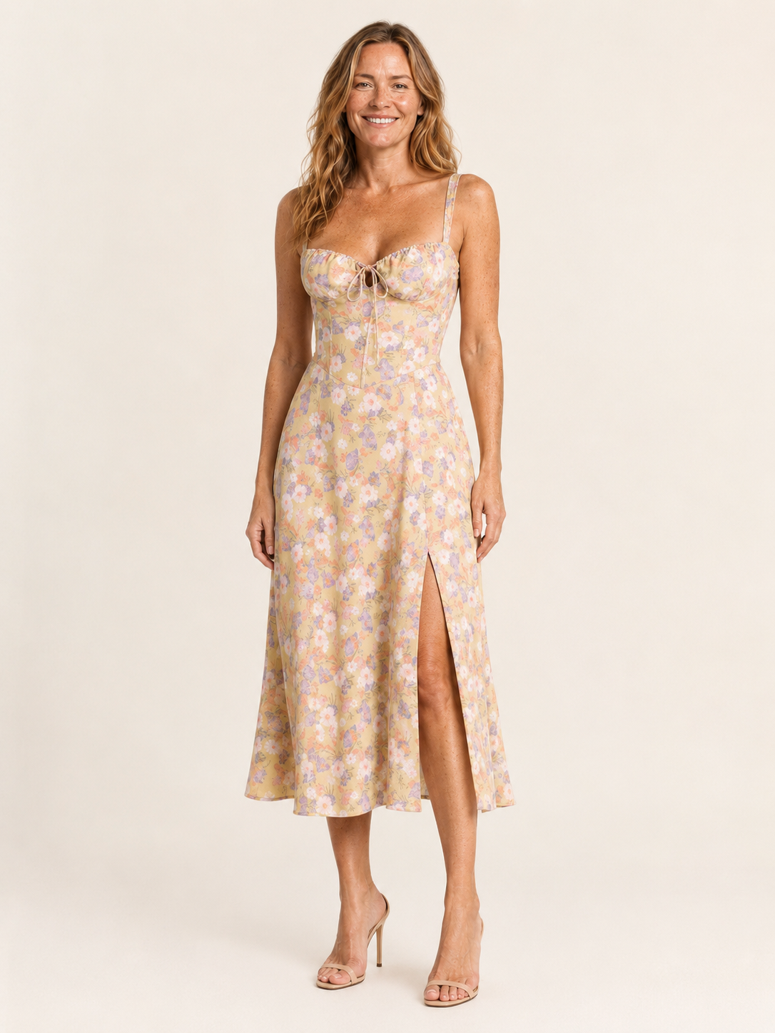 Elara | Women's Floral Corset Wedding Guest Midi Dress