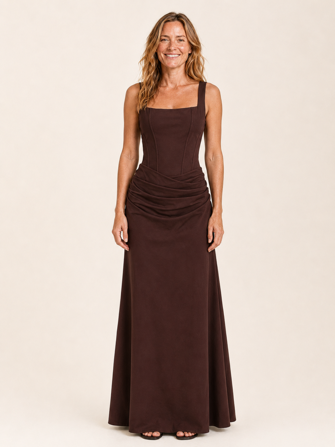 Elarisse | Women's Square Neck Corset Wedding Guest Maxi Dress