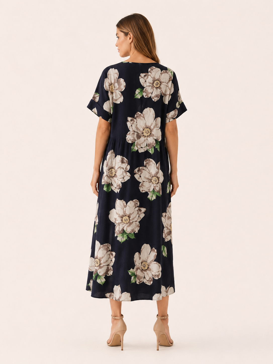 Eleanor | Plus Size Maxi Dress with Vintage Print Cotton-Linen Blend