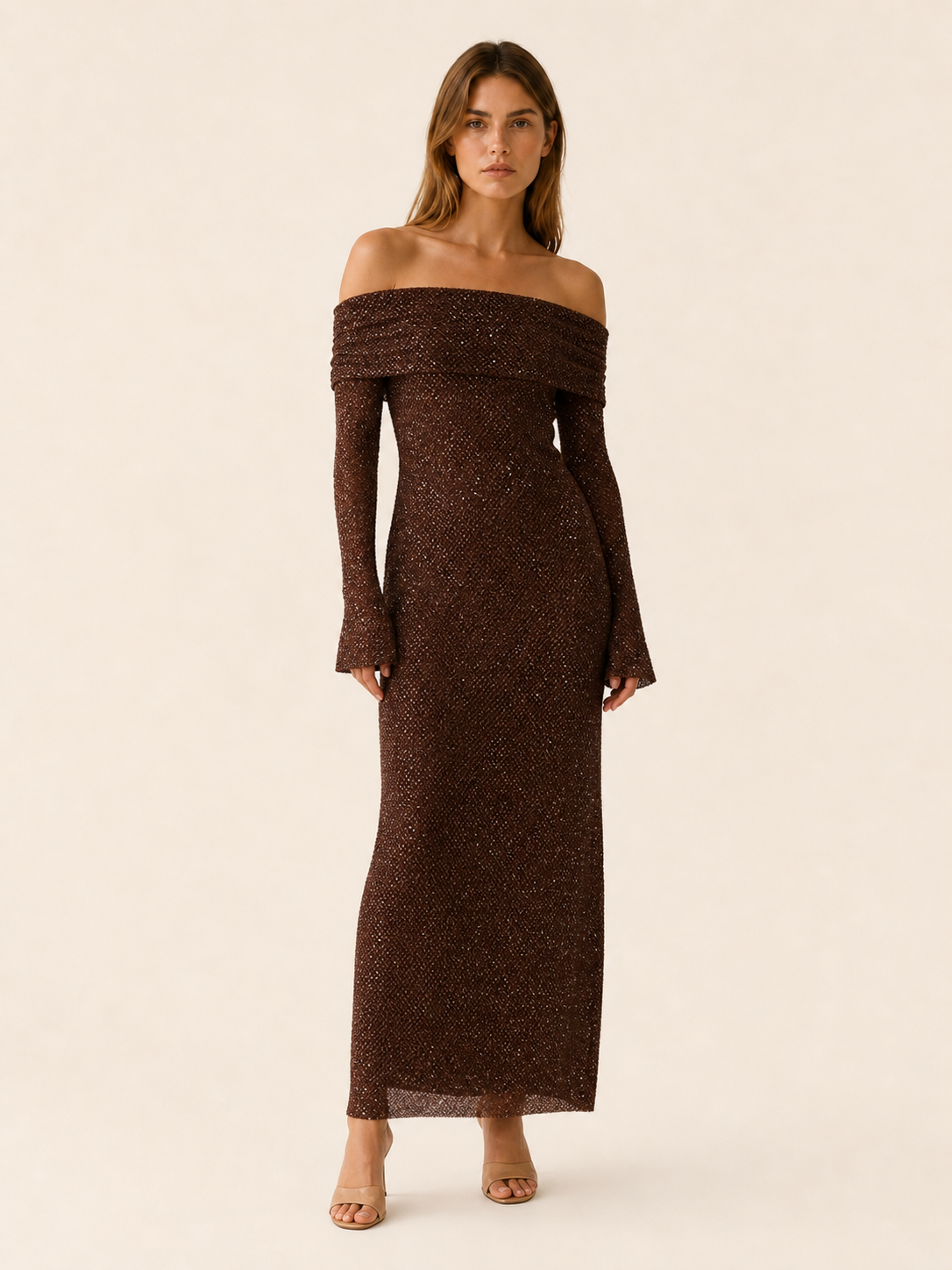 Elira | Off Shoulder Maxi Dress with Long Sleeves