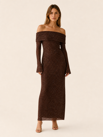 Elira | Off Shoulder Maxi Dress with Long Sleeves