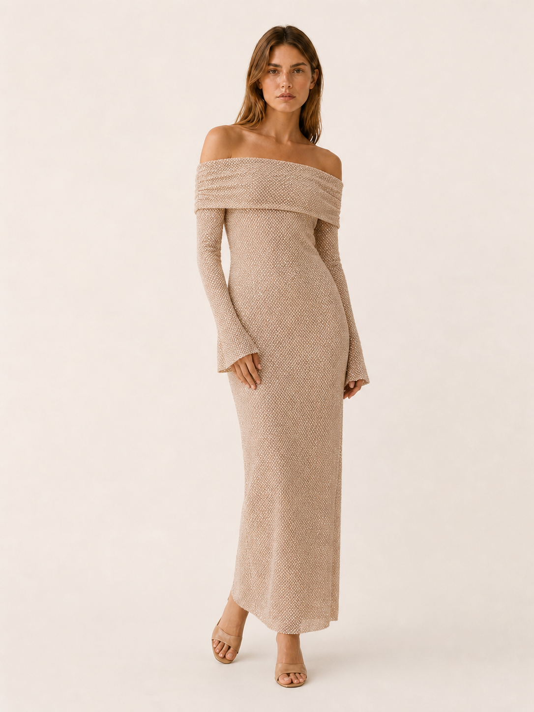 Elira | Off Shoulder Maxi Dress with Long Sleeves
