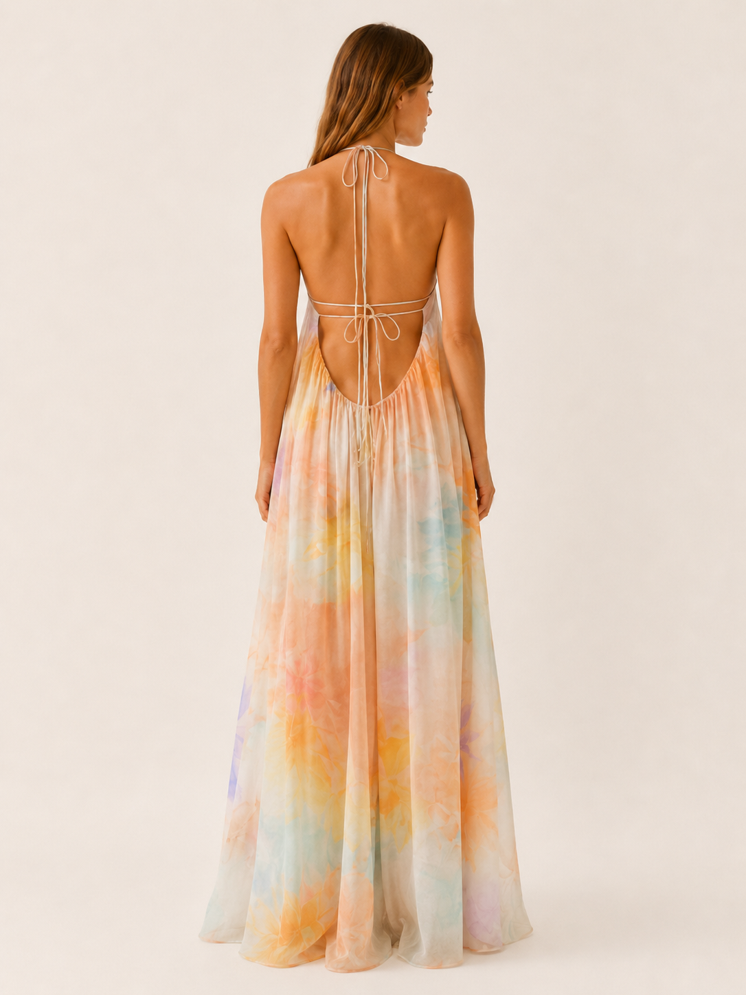 Ellis | Halter Neck Maxi Dress with Flowy Chiffon Wedding Guest