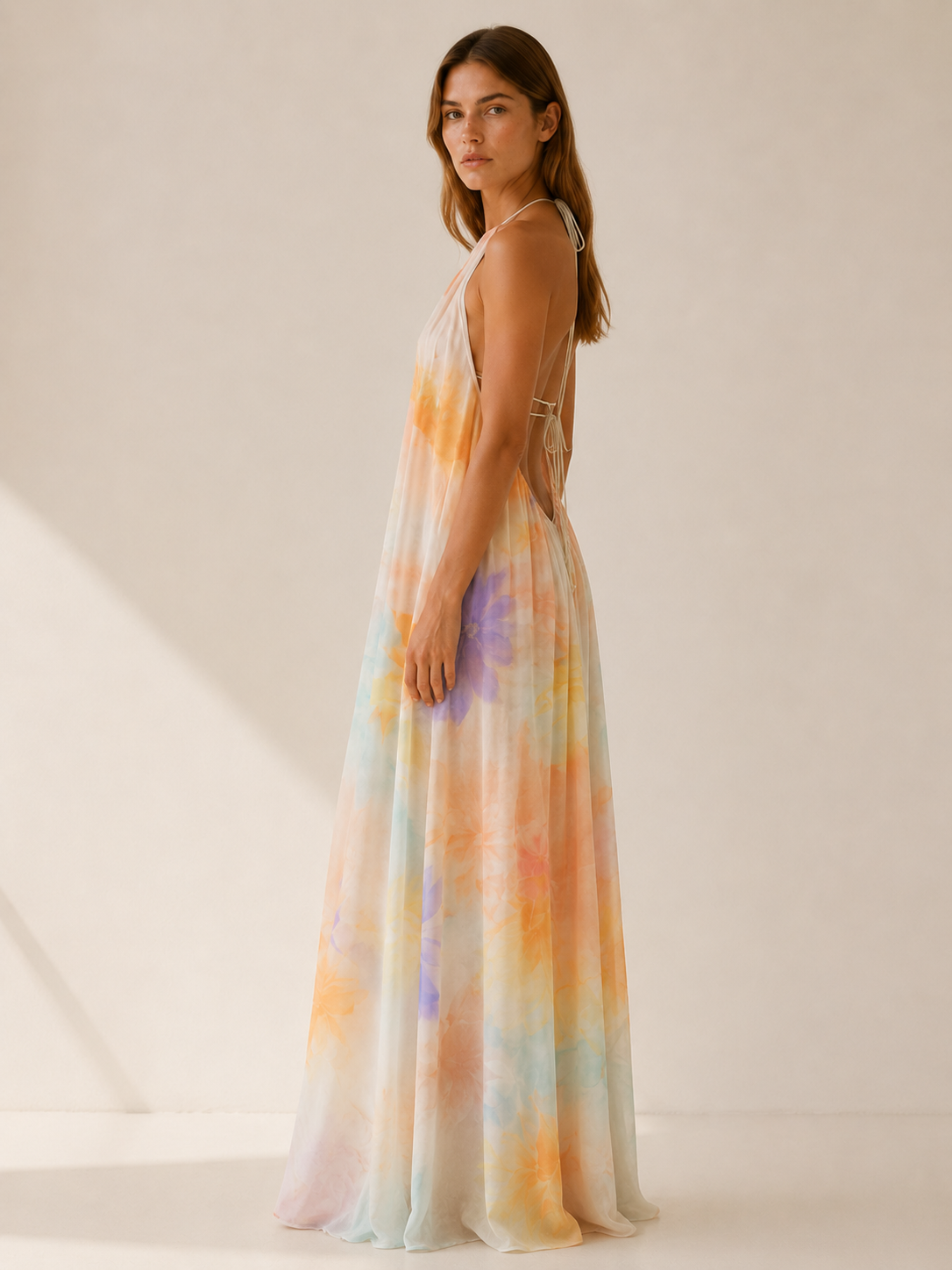 Ellis | Halter Neck Maxi Dress with Flowy Chiffon Wedding Guest