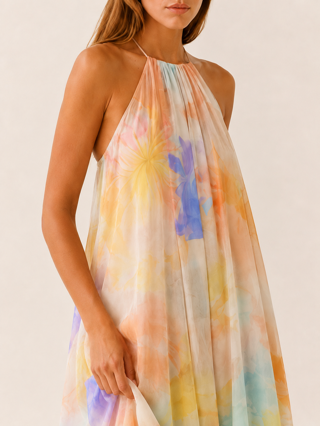 Ellis | Halter Neck Maxi Dress with Flowy Chiffon Wedding Guest