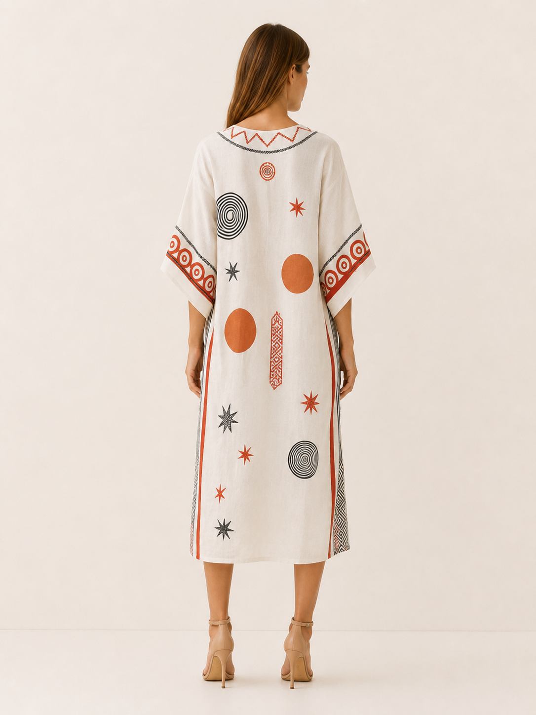 Elmore | Beach Midi Dress with V Neck Printed Kaftan Style