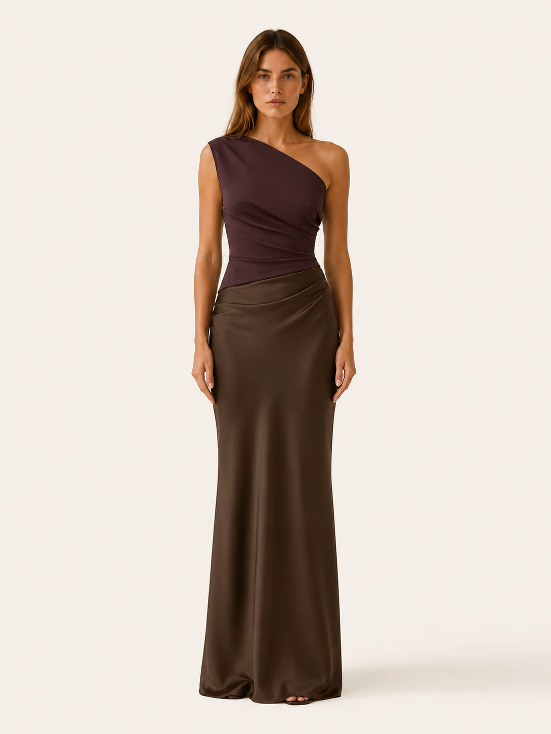 Elyndra | One Shoulder Maxi Dress with Pleated Detail