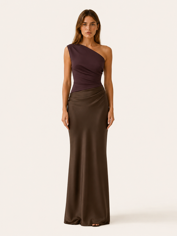 Elyndra | One Shoulder Maxi Dress with Pleated Detail