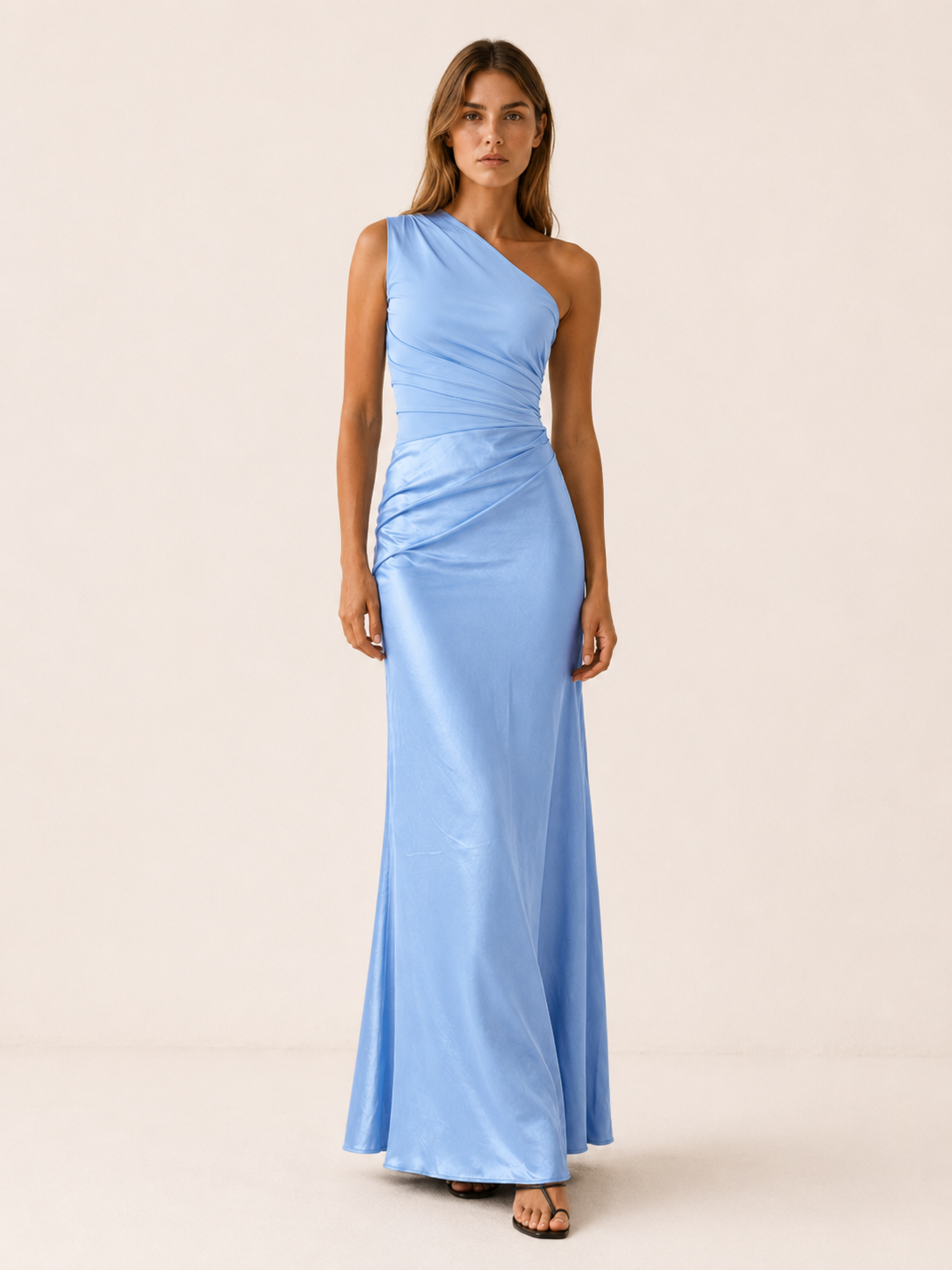 Elyndra | One Shoulder Maxi Dress with Pleated Detail