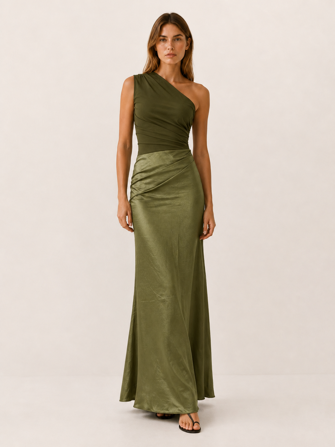 Elyndra | One Shoulder Maxi Dress with Pleated Detail