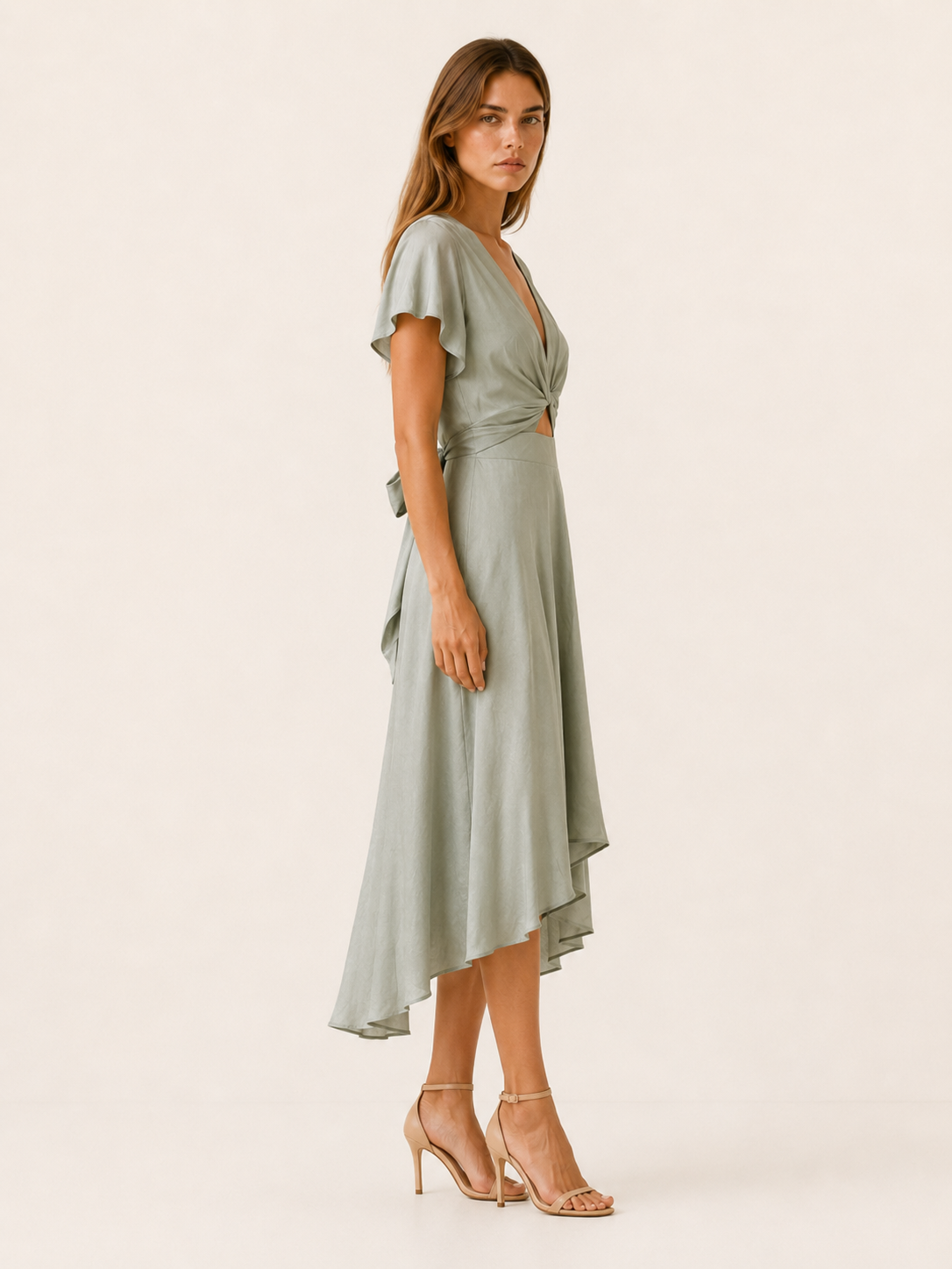 Elyse | Lightweight Summer Midi Dress with Deep V Neck