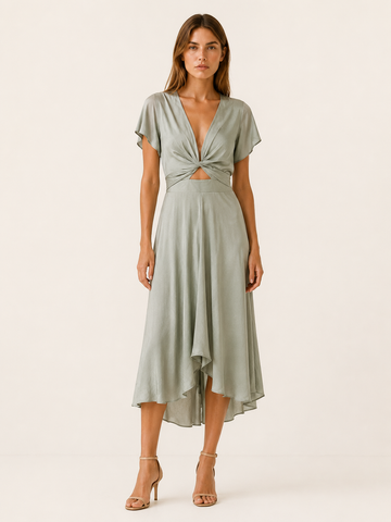 Elyse | Lightweight Summer Midi Dress with Deep V Neck