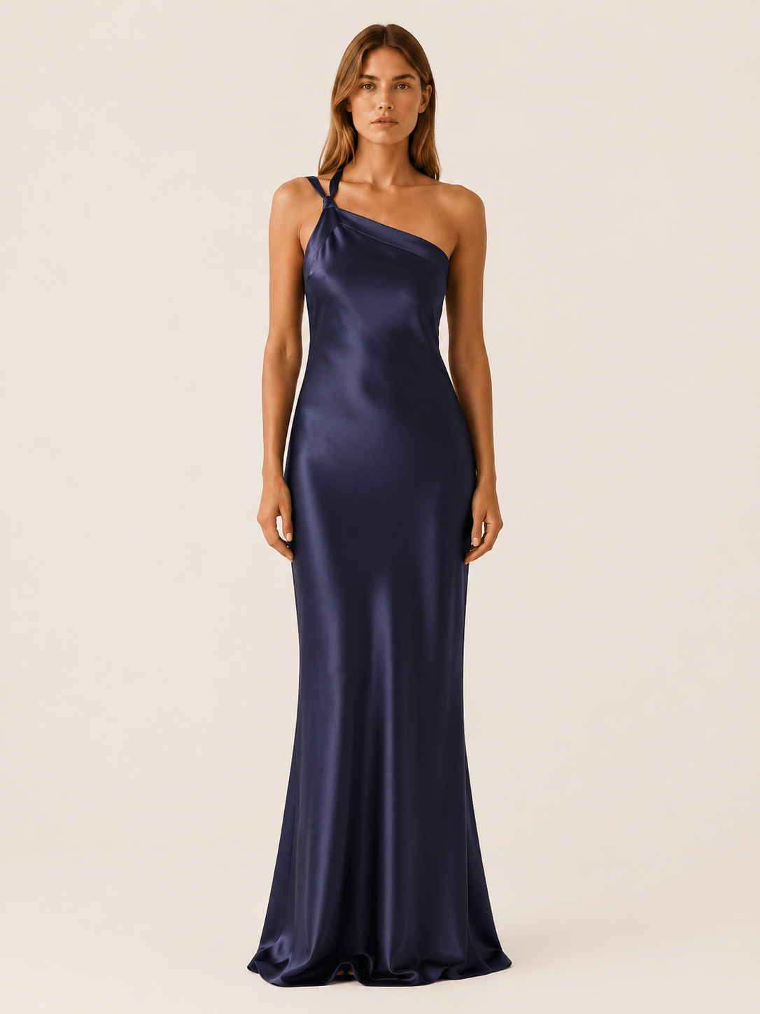 Emsley | One Shoulder Satin Maxi Dress with Asymmetric Neckline