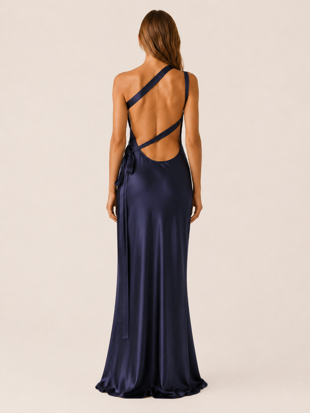 Emsley | One Shoulder Satin Maxi Dress with Asymmetric Neckline