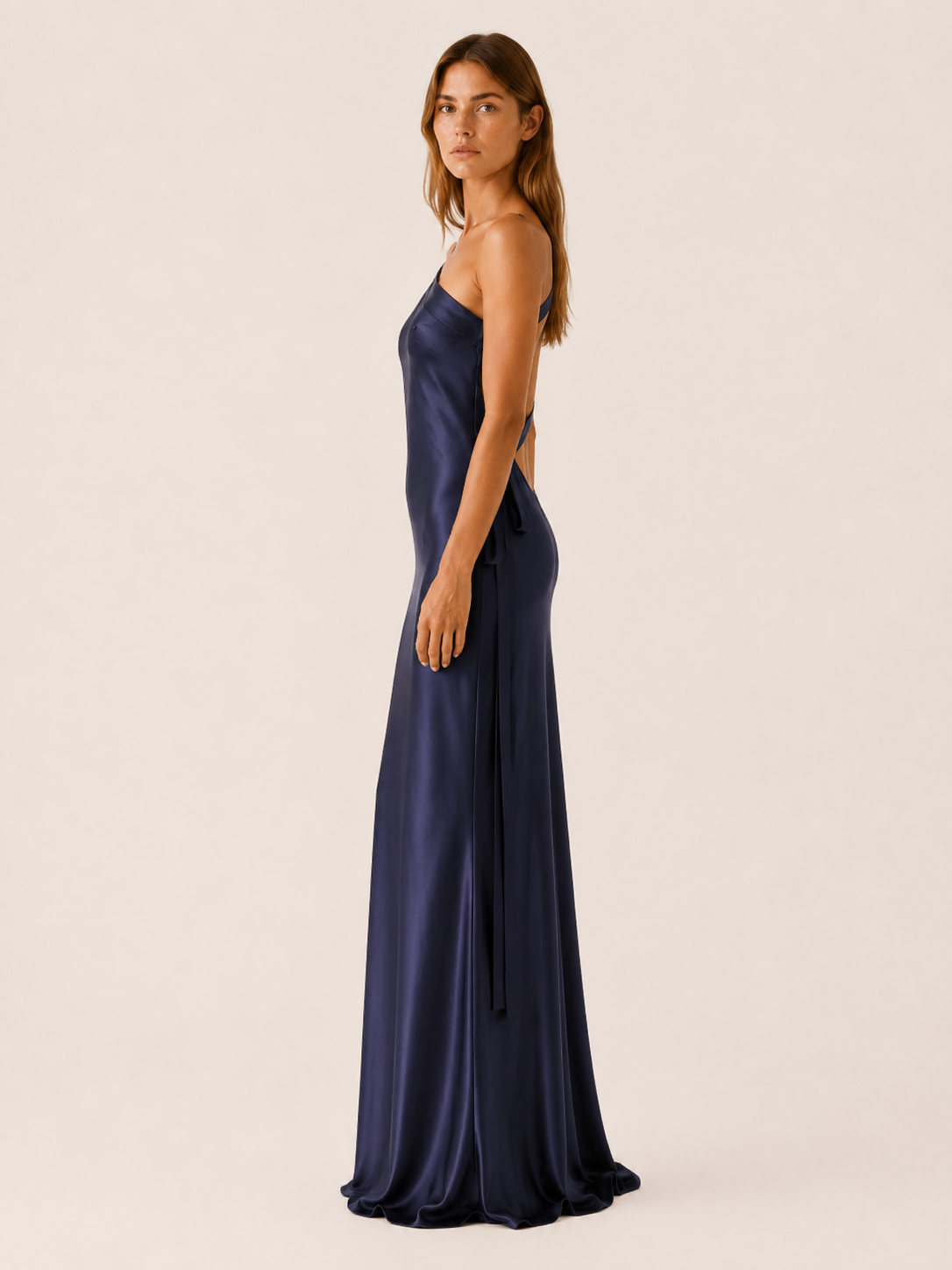 Emsley | One Shoulder Satin Maxi Dress with Asymmetric Neckline