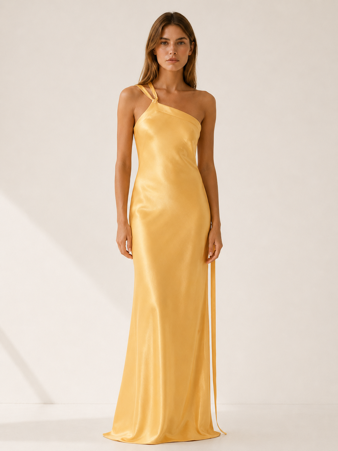 Emsley | One Shoulder Satin Maxi Dress with Asymmetric Neckline