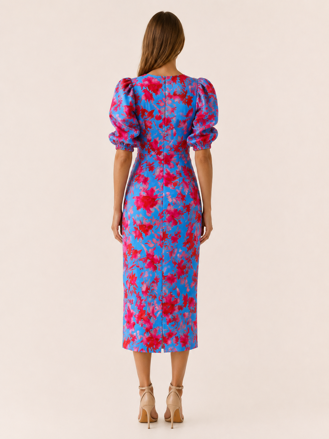 Eryva | Midi Dress with Puff Sleeves Cut-Out Detail